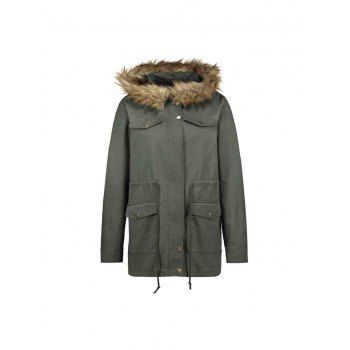 Image of Casual Parka Coats Military Faux Fur Hooded Trench Jackets