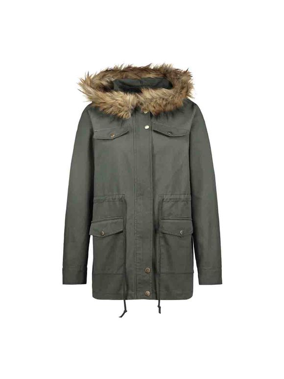 Casual Parka Coats Military Faux Fur Hooded Trench Jackets - Vert Armée M