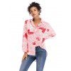 Single Breated Newspaper Floral Shirt - Rouge M