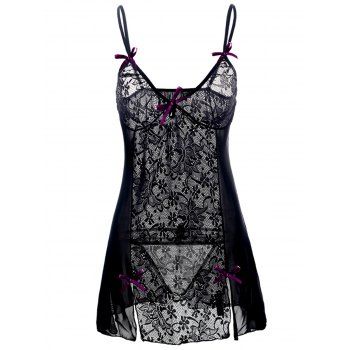 

Women Sexy Shoulder Strap Bowknot Plus Size Babydoll Lingeries Sleepdress, Black
