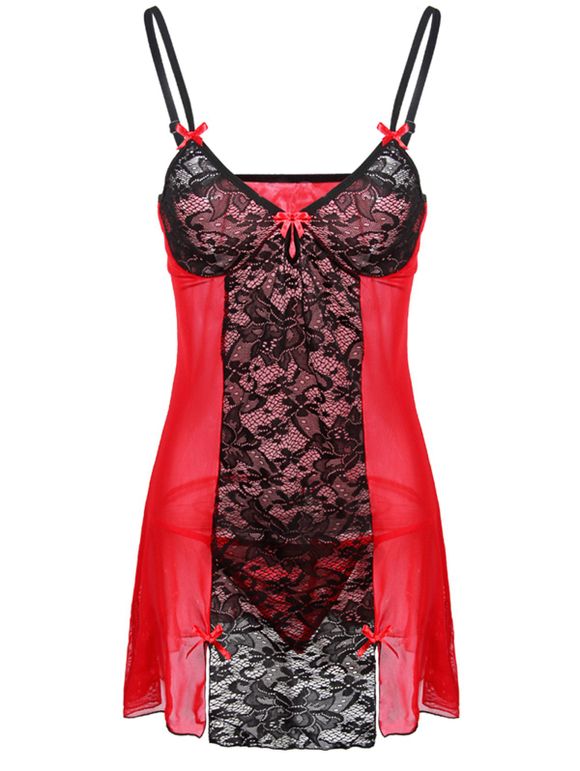Robe De Nuit Nuisette Lingerie Sexy Epaule à Bretelle de Grande Taille Pour Femme - Rouge L