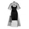Hepburn Vintage Series Women Dress Spring And Summer Lapel Hollow Out Lace-stitching Design Short Sleeve Corset Retro Dress - Noir XL