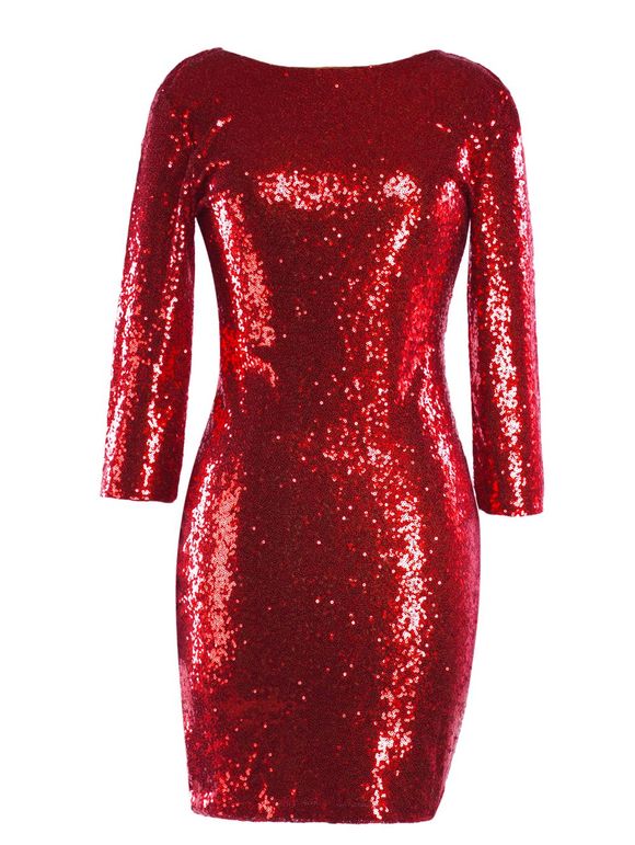Sparkly Sequined Backless Slim One-step Dress - Rouge L