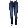 Women Fashion High Waist Jeans Bandages Elastic Slim Body Jeans - Bleu profond S