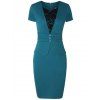 V Neck Short Sleeve Lace Patchwork Pencil Dress - Turquoise Foncée S