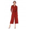 Single breasted waist beltsolid collars long Lapel  Jumpsuits trousers - Rouge XL