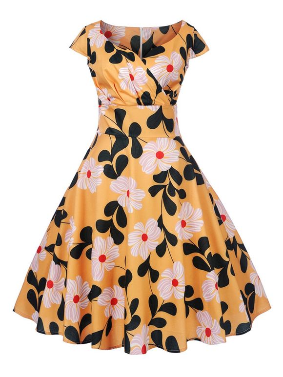 New Women's Vintage 50s 60s Retro Rockabilly Pinup Housewife Party Swing Dress - Orange 2XL