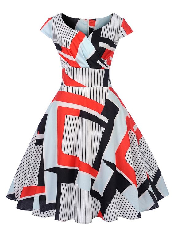 New Women's Vintage 50s 60s Printing Retro Rockabilly Pinup Housewife Party Swing Dress - Rouge 2XL