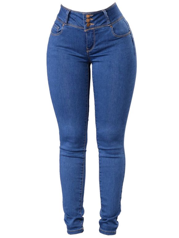 Womens Classic Slimming Butt Lift Stretch Skinny Denim Jeans - Bleu M