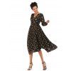 Lady V Collar Long Sleeve Floral Dress - Noir L