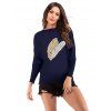 Women Off Shoulder Loose Pullover Sweater Knit Jumper - Bleu M