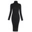 Elastic Turtleneck Long Sleeve Bodycon Slim Midi Knitted Dress - BLACK ONE SIZE