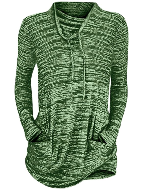 Women Cowl Neck Long Sleeve Pocket Casual Tunic Sweatshirts T-shirt - GREEN S