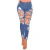Women Casual Destroyed Ripped Distressed Skinny Denim Jeans - Bleu XL