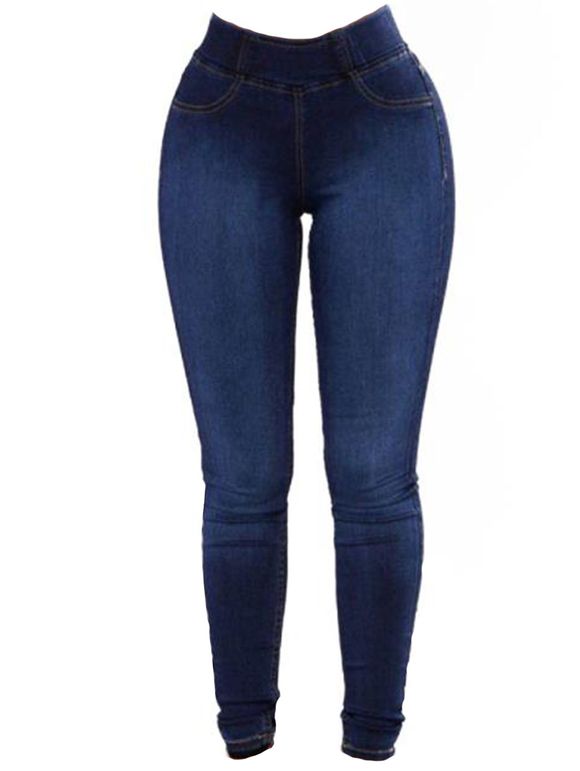 Women Fashion Slim Fit Stretchy Skinny Jeans - Bleu profond L