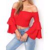 Womens Sexy Cold Shoulder Flare Sleeve Backless Slash Neck Beach Party Crop Top - Rouge M