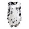 Long Sleeve Round Neck Irregular Printed T-shirt - Blanc 4XL