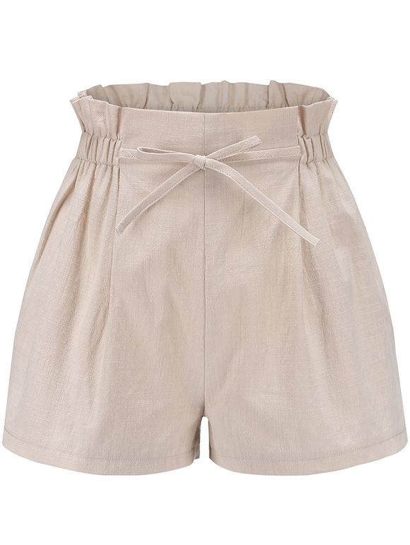 Women Elastic Waist Casual Comfy Cotton Linen Beach Shorts with Drawstring - Beige M