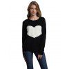 Round collar Raglan sleeve heart shape pattern sweater - Noir S
