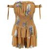 Women Spaghetti Strap Cold Shoulder Floral Romper Playsuit Jumpsuit - Jaune M