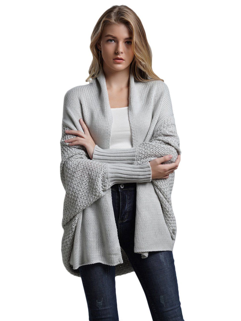[41% OFF] 2021 Batwing Sleeve Loose Cardigans Sweater Coat In GRAY ...