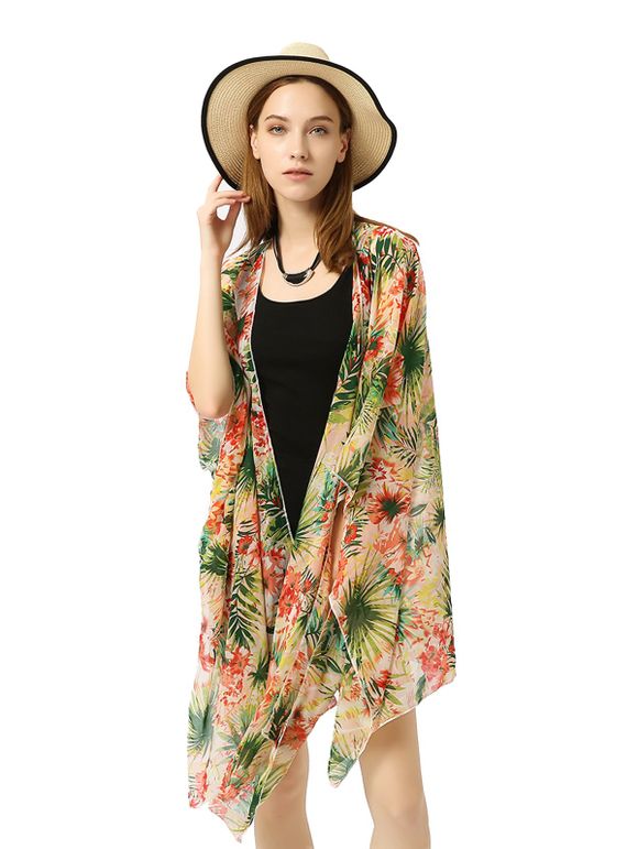Printed Sunscreen Beach Skirt Bikini Blouse - multicolor A ONE SIZE