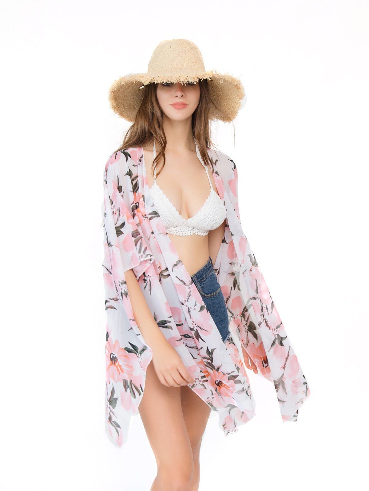 Chiffon Lemon Beach Bikini Sunscreen Blouse - LIGHT PINK ONE SIZE