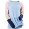 Women Long Sleeve Patchwork Color Block Sweatshirt Casual Tunic Top - Bleu clair M