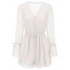 Women Sexy V Neck Horn Sleeve Romper Short Jumpsuit - Blanc M