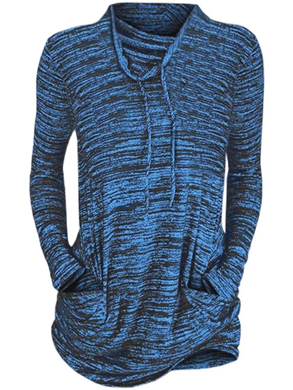 T-shirt Tunique Décontractée avec Poche Manches Longues à Col Rond Pour Femme - Bleu XL