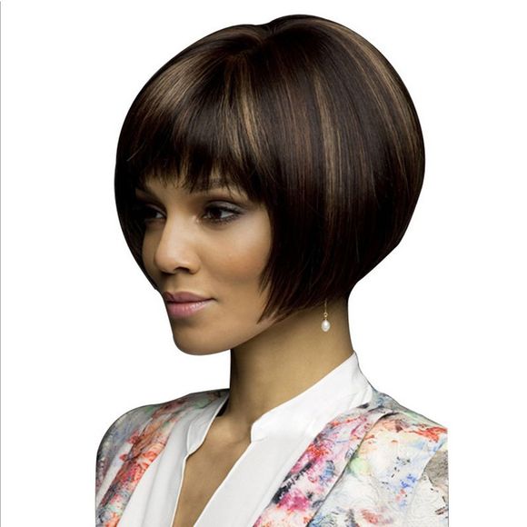 Short Wig with Ombre Brown Color Synthetic Wig Hair  10Inch - Sépia 10INCH