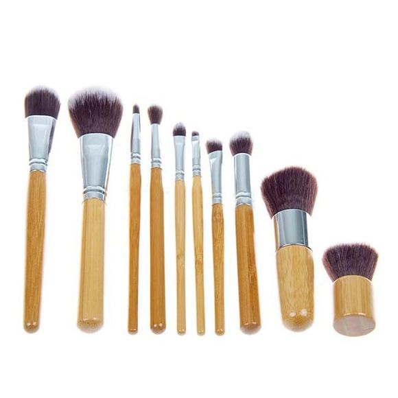 Ensemble de brosse à maquillage Bamboo Pro TODO 10pc avec pochette de rangement - couleur bois originale 