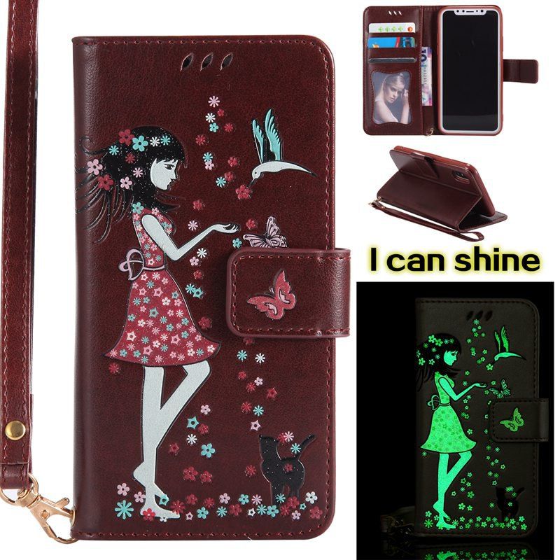 

Women Cat Luminous Painted PU Phone Case for iPhone X, Brown