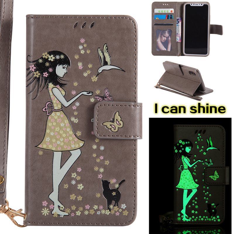 

Women Cat Luminous Painted PU Phone Case for iPhone X, Gray