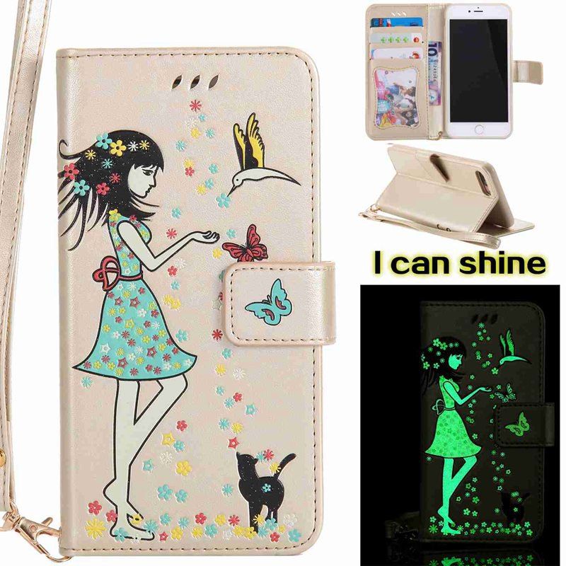 

Women Cat Luminous Painted PU Phone Case for iPhone 7 Plus, Golden