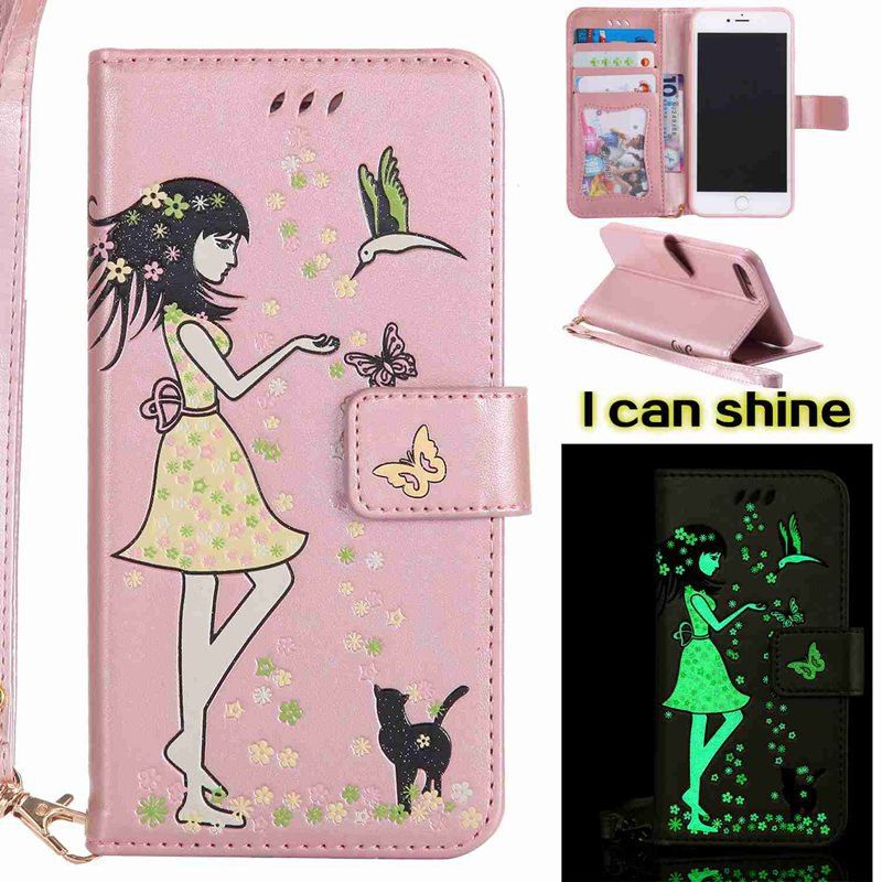 

Women Cat Luminous Painted PU Phone Case for iPhone 7 Plus, Rose gold