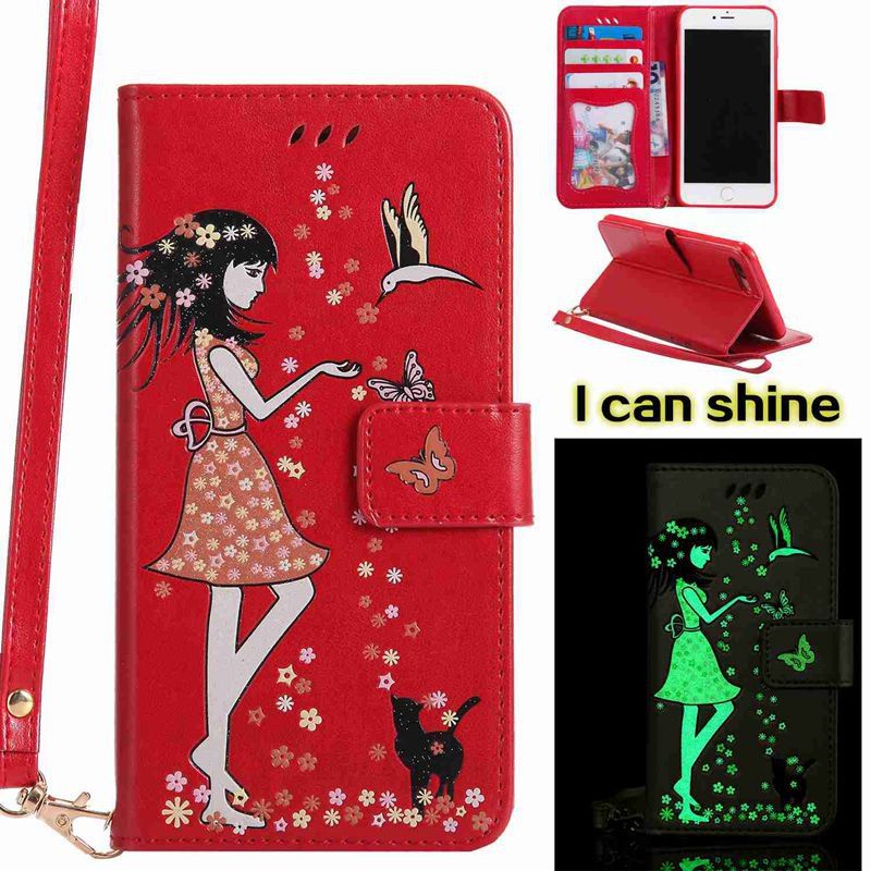 

Women Cat Luminous Painted PU Phone Case for iPhone 7 Plus, Red