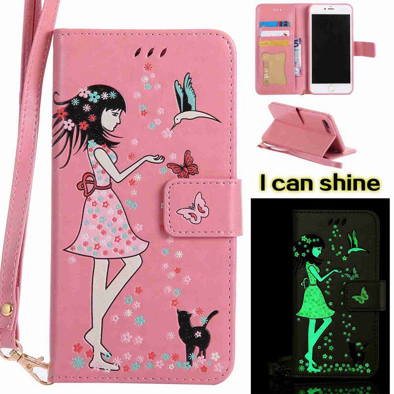 

Women Cat Luminous Painted PU Phone Case for iPhone 7 Plus, Pink