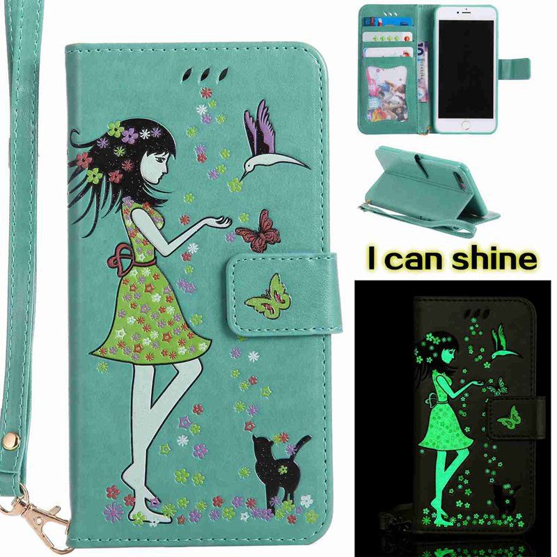 

Women Cat Luminous Painted PU Phone Case for iPhone 7 Plus, Green