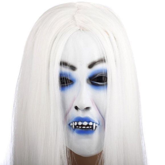Yeduo Masque Doux en Latex Terrible Rosée Dents Blanc Long Cheveux Visage de Fantôme Costume de Fête d'Halloween - multicolorcouleur 