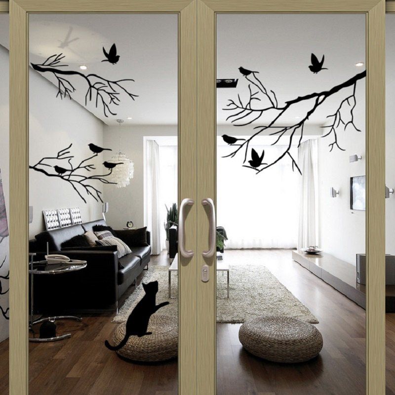 

Bird Tree Branch Wall Stickers Wall Decal Removable Art Home Mural, Black