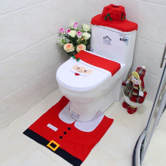 Yeduo Nouvel An Meilleur Cadeau Joyeux Noël Toilette Tapis de Siège de Père Noël Décorations de Salle de Bain - multicolore 