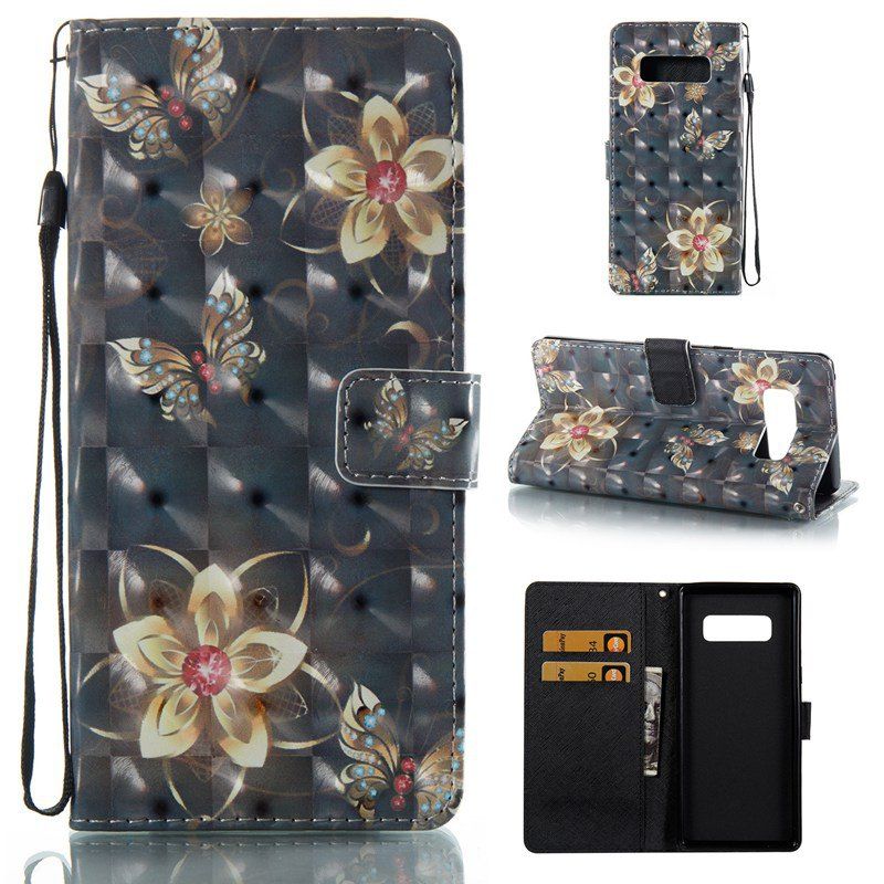 

Golden Butterfly 3D Painted Pu Phone Case for Samsung Galaxy Note 8, Colormix
