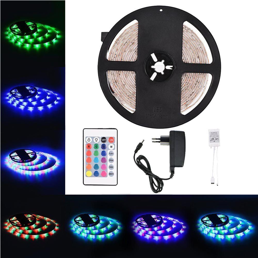 

Supli 5M Waterproof Flexible Strip Smd 3528 Rgb 300LEDS with 44KEY Ir Remote Controller And 12V 3A Power Supply, Rgb color