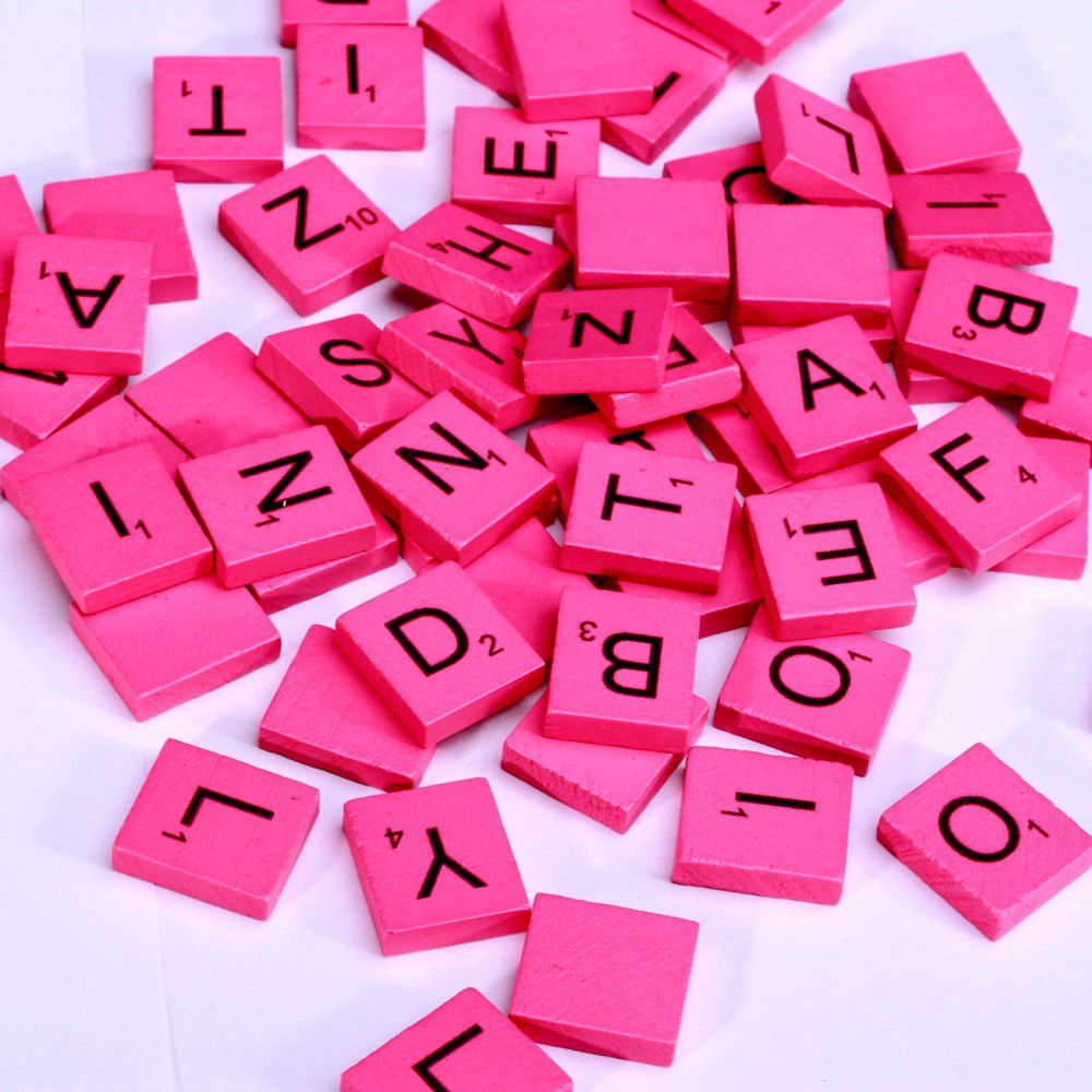 

100 Pcs Uppercase Wooden Scrabble Tiles Crafts Wood Alphabets for Kids, Rose red