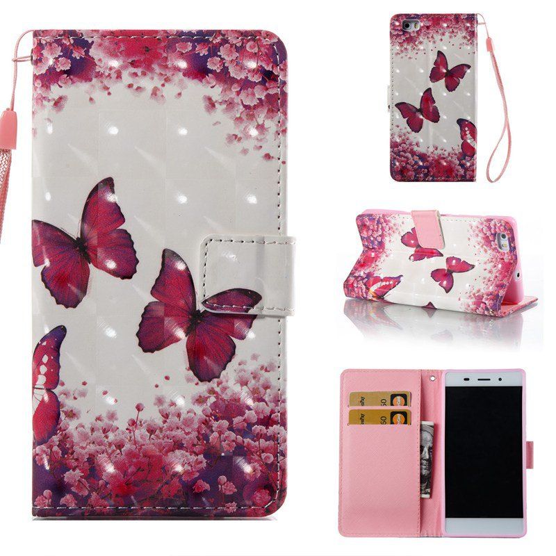 

Rose Butterfly 3D Painted Pu Phone Case for Huawei P8 Lite, Colormix