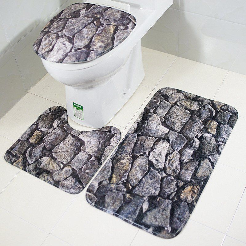 

New Style 3PCS rock Printing Toilet Seat Cushion, Gray