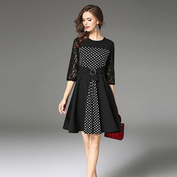 Nouvelle robe d'automne à manches longues en dentelle - Noir XL