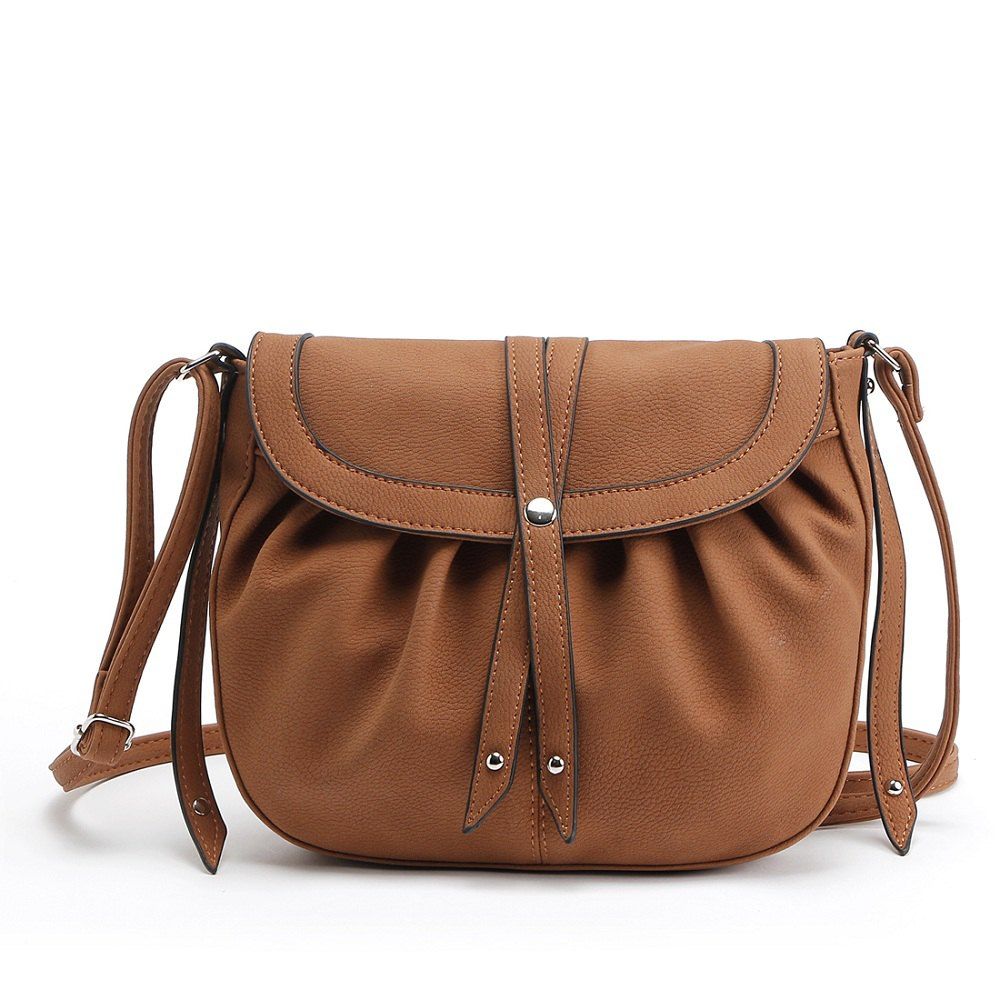 

Ruffle Rivets Crosbody Saddle Bags, Brown