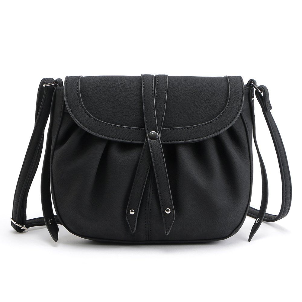 

Ruffle Rivets Crosbody Saddle Bags, Black
